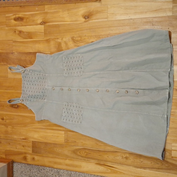 Vintage 90's Nina Piccalino Cotton Overall Dress Sage Green Plus Size XXL Floral - Picture 9 of 13